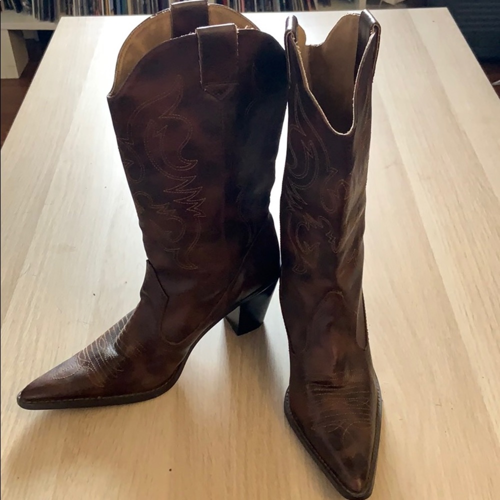 Brown heeled cowboy boots